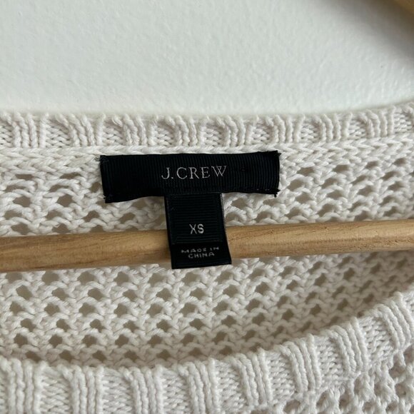 J CREW Women's Cream Open-Knit XS 100% Cotton 1/4 Sleeve Oversized Sweater - Picture 3 of 5